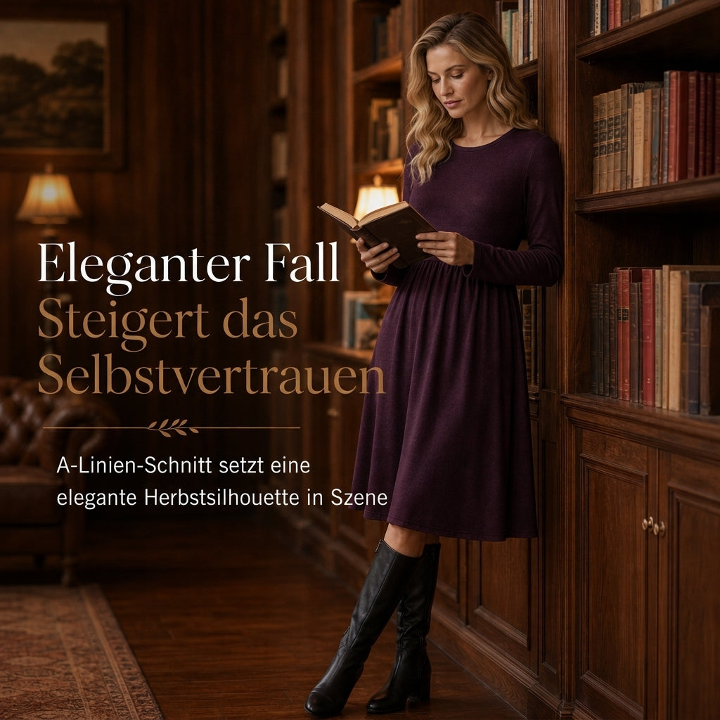 Lässiges, locker sitzendes Damenkleid mit langen Ärmeln, Rundhalsausschnitt und einfarbigem Design