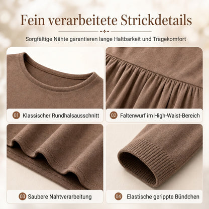 Lässiges, locker sitzendes Damenkleid mit langen Ärmeln, Rundhalsausschnitt und einfarbigem Design