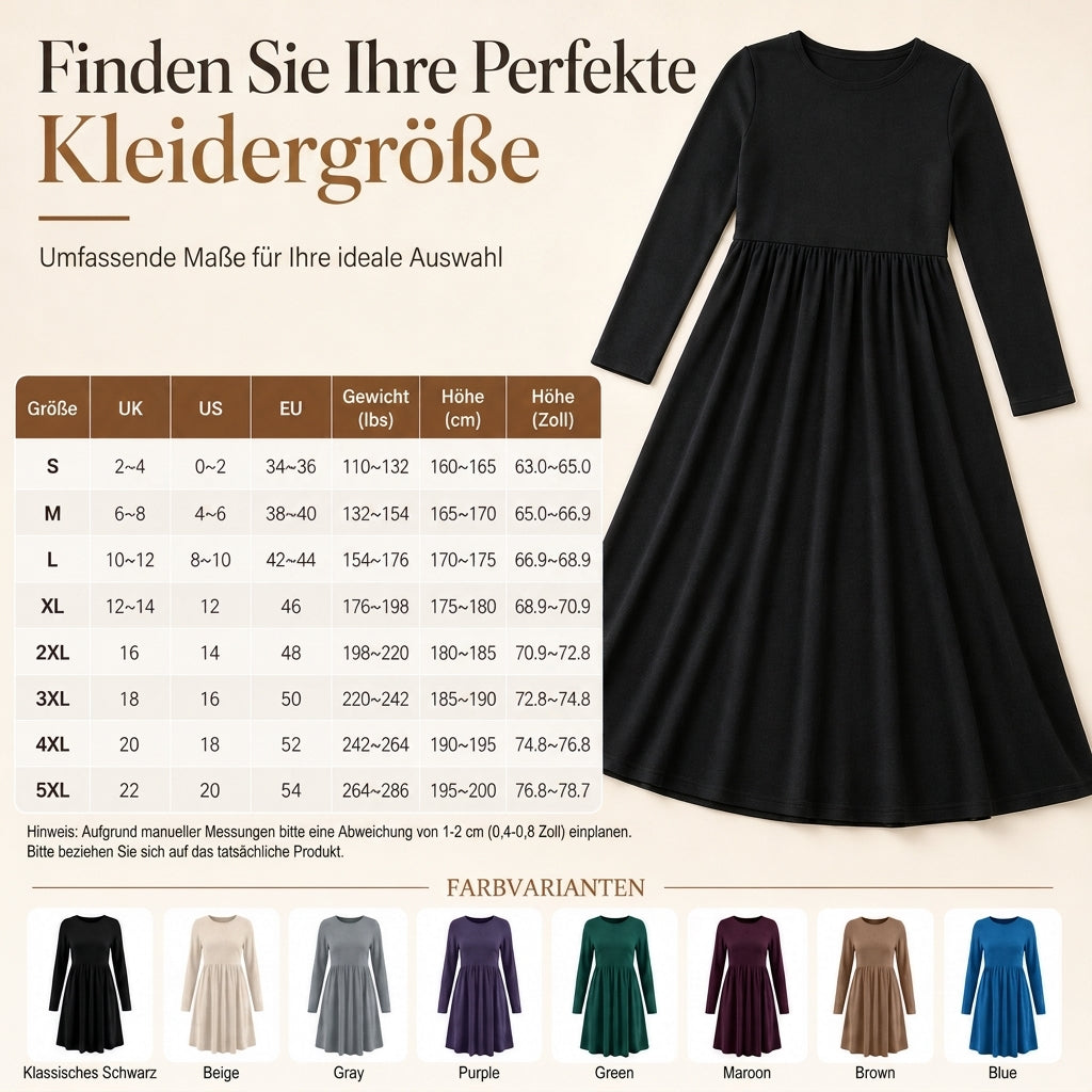 Lässiges, locker sitzendes Damenkleid mit langen Ärmeln, Rundhalsausschnitt und einfarbigem Design