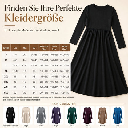 Lässiges, locker sitzendes Damenkleid mit langen Ärmeln, Rundhalsausschnitt und einfarbigem Design