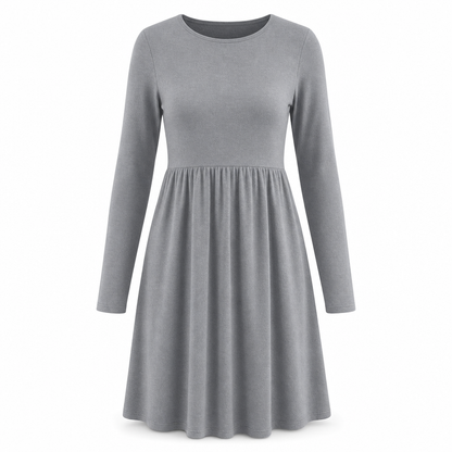 Lässiges, locker sitzendes Damenkleid mit langen Ärmeln, Rundhalsausschnitt und einfarbigem Design