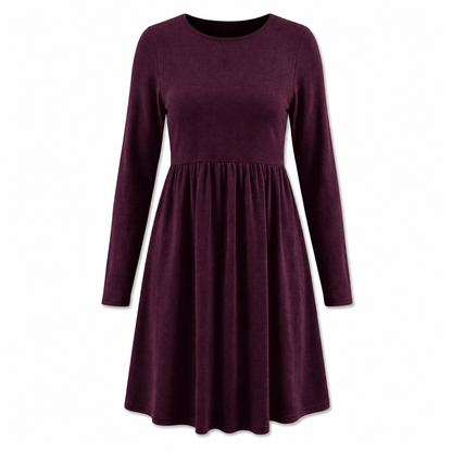 Lässiges, locker sitzendes Damenkleid mit langen Ärmeln, Rundhalsausschnitt und einfarbigem Design