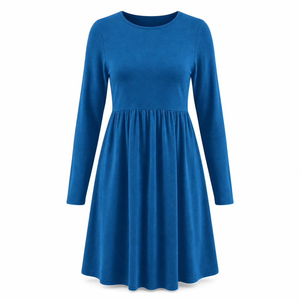 Lässiges, locker sitzendes Damenkleid mit langen Ärmeln, Rundhalsausschnitt und einfarbigem Design