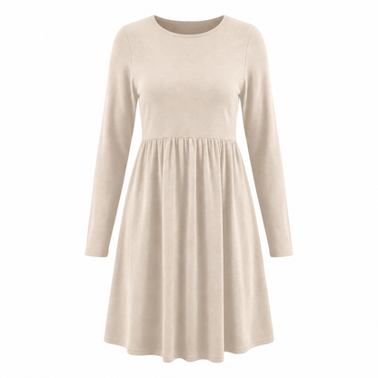Lässiges, locker sitzendes Damenkleid mit langen Ärmeln, Rundhalsausschnitt und einfarbigem Design