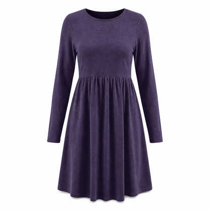 Lässiges, locker sitzendes Damenkleid mit langen Ärmeln, Rundhalsausschnitt und einfarbigem Design