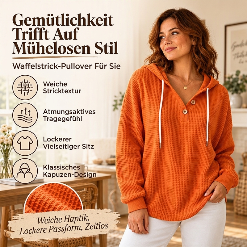 Damen Waffelstrick Henley Kapuzenpullover