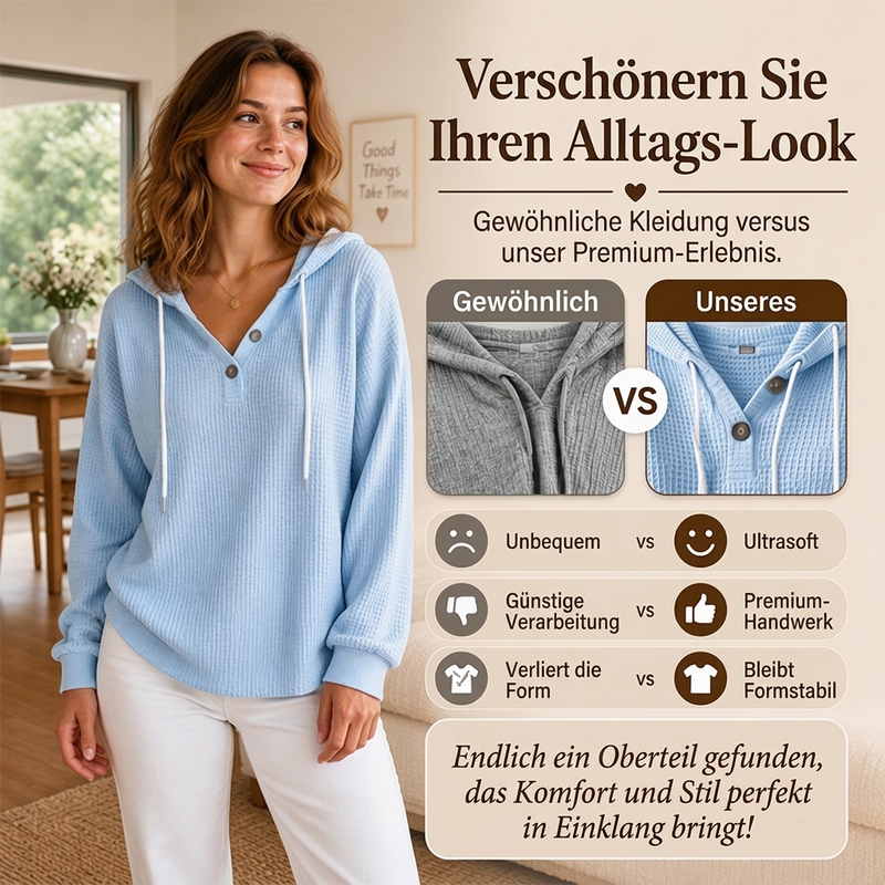 Damen Waffelstrick Henley Kapuzenpullover