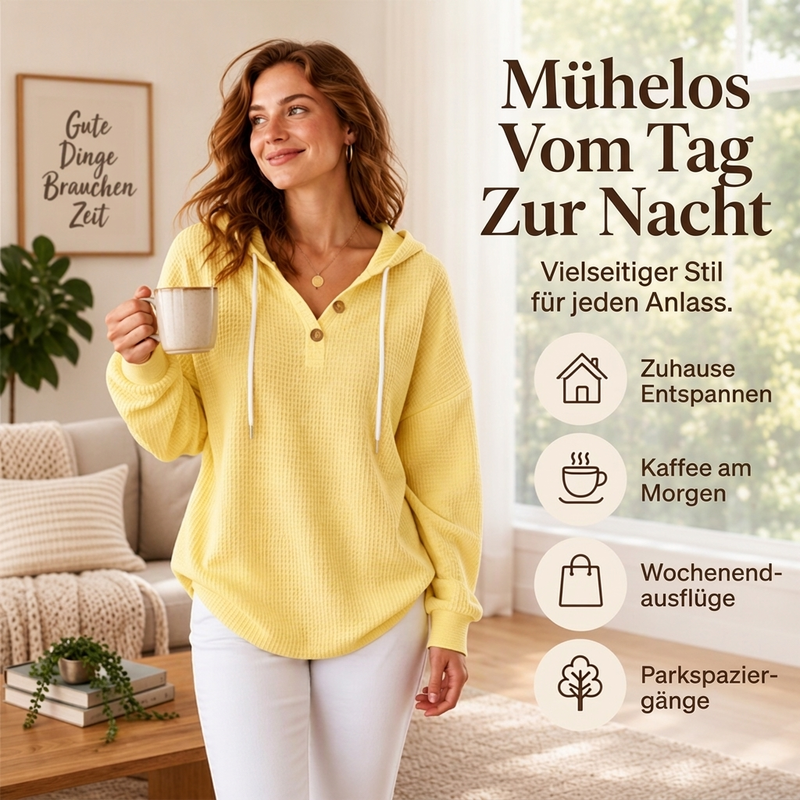 Damen Waffelstrick Henley Kapuzenpullover