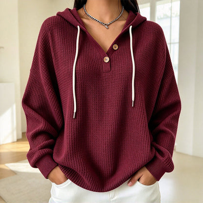 Damen Waffelstrick Henley Kapuzenpullover