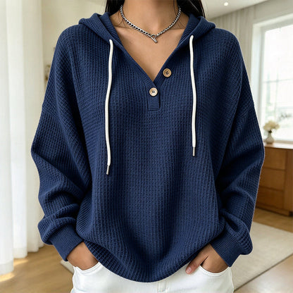 Damen Waffelstrick Henley Kapuzenpullover