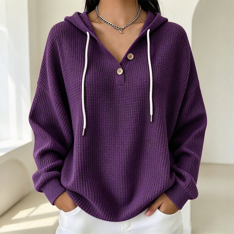 Damen Waffelstrick Henley Kapuzenpullover