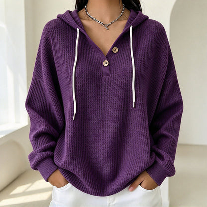 Damen Waffelstrick Henley Kapuzenpullover