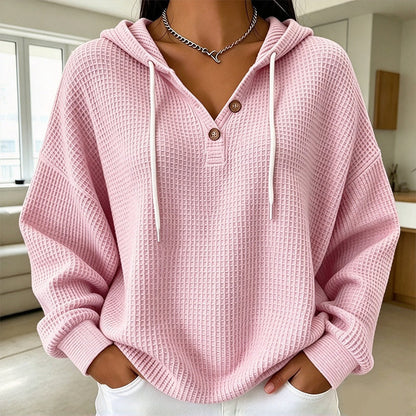 Damen Waffelstrick Henley Kapuzenpullover