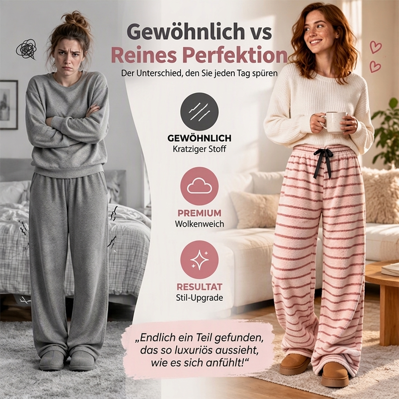 Damen Doppelwandige Plüsch Streifen Weitbeinhosen