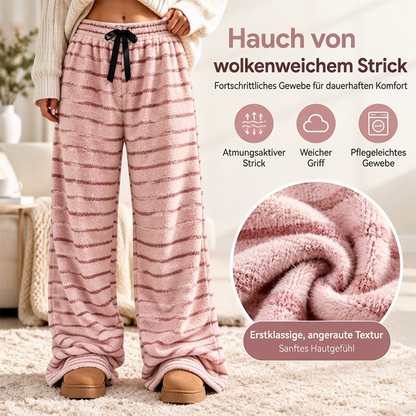 Damen Doppelwandige Plüsch Streifen Weitbeinhosen