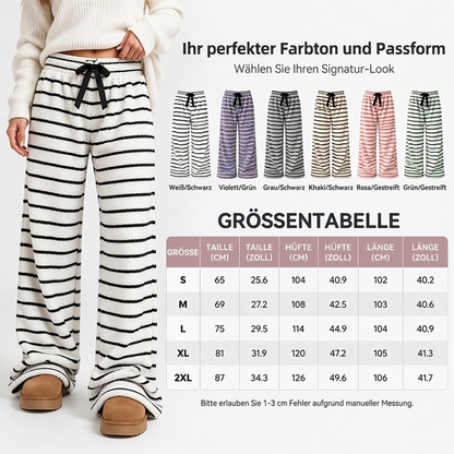 Damen Doppelwandige Plüsch Streifen Weitbeinhosen