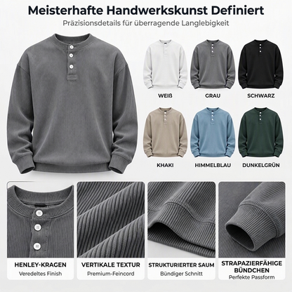 Lässiges Cord-Langarm-Henley-Shirt für Herren
