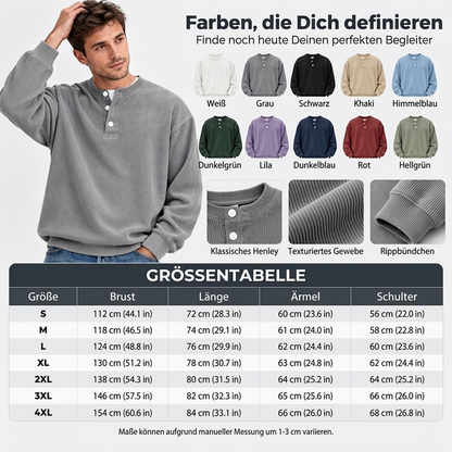 Lässiges Cord-Langarm-Henley-Shirt für Herren