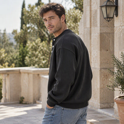 Lässiges Cord-Langarm-Henley-Shirt für Herren