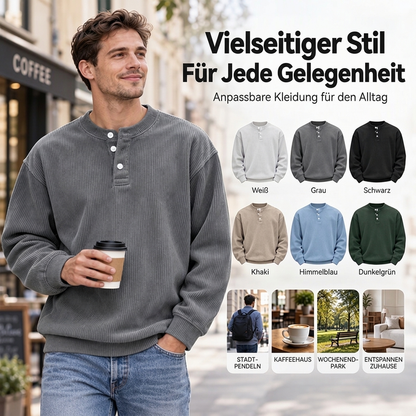 Lässiges Cord-Langarm-Henley-Shirt für Herren