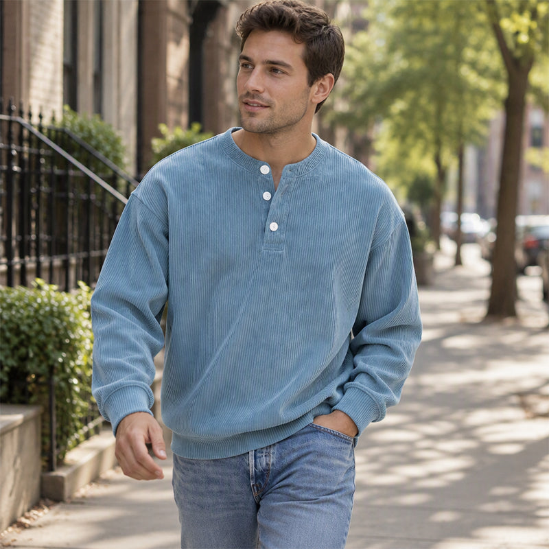 Lässiges Cord-Langarm-Henley-Shirt für Herren