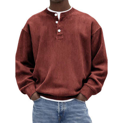 Lässiges Cord-Langarm-Henley-Shirt für Herren