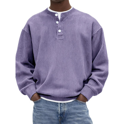 Lässiges Cord-Langarm-Henley-Shirt für Herren