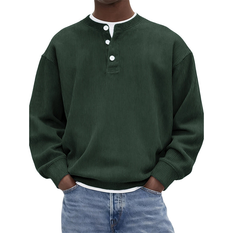 Lässiges Cord-Langarm-Henley-Shirt für Herren