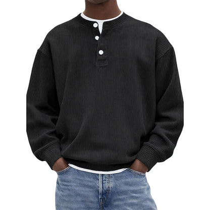 Lässiges Cord-Langarm-Henley-Shirt für Herren
