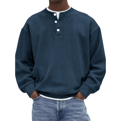 Lässiges Cord-Langarm-Henley-Shirt für Herren