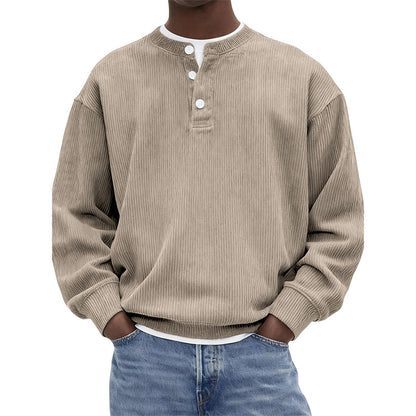 Lässiges Cord-Langarm-Henley-Shirt für Herren