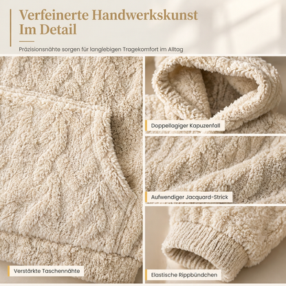 Damen Oversize-Pullover mit Jacquard-Muster, Kapuze und Plüschfutter für Herbst und Winter