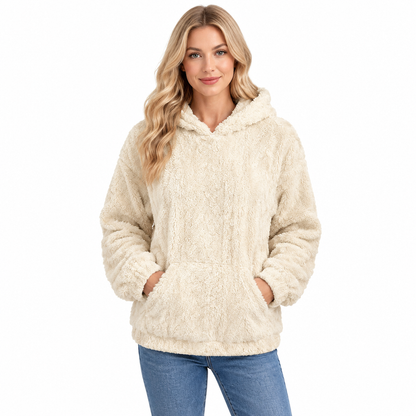 Damen Oversize-Pullover mit Jacquard-Muster, Kapuze und Plüschfutter für Herbst und Winter