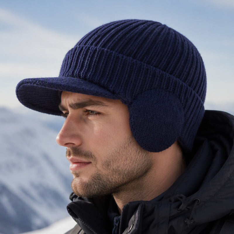 Herren-Wintermütze aus Strick mit Schirm und Ohrenklappen