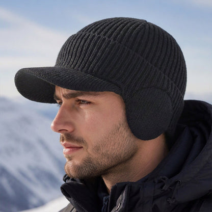 Herren-Wintermütze aus Strick mit Schirm und Ohrenklappen
