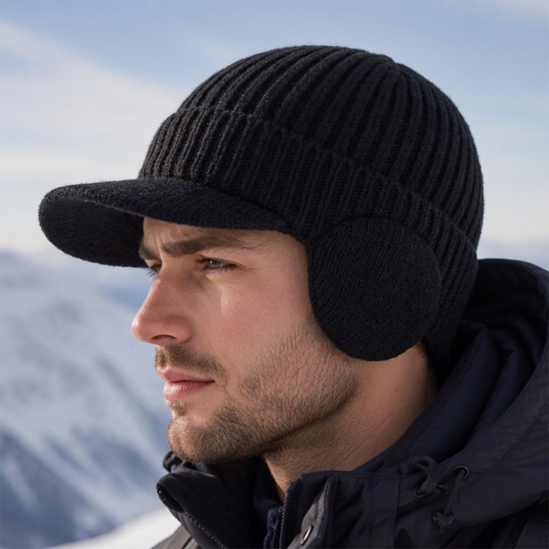 Herren-Wintermütze aus Strick mit Schirm und Ohrenklappen