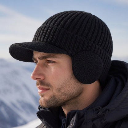 Herren-Wintermütze aus Strick mit Schirm und Ohrenklappen