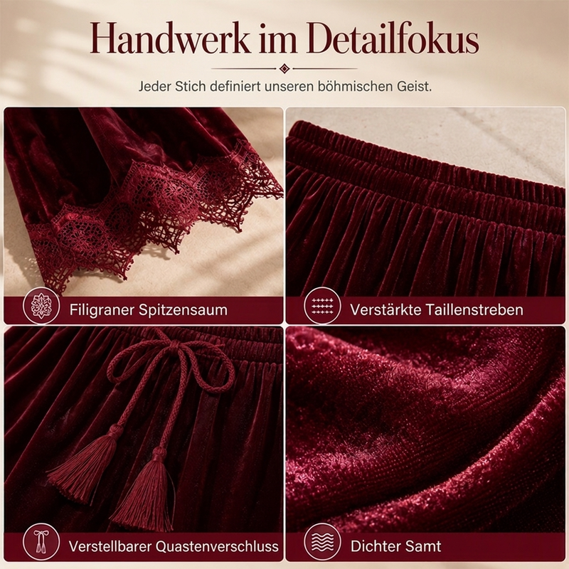 🔥Heute ein Muss! Nicht verpassen!🔥 Samthose mit weiter Bein und Spitzenbesatz für Damen