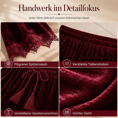 🔥Heute ein Muss! Nicht verpassen!🔥 Samthose mit weiter Bein und Spitzenbesatz für Damen