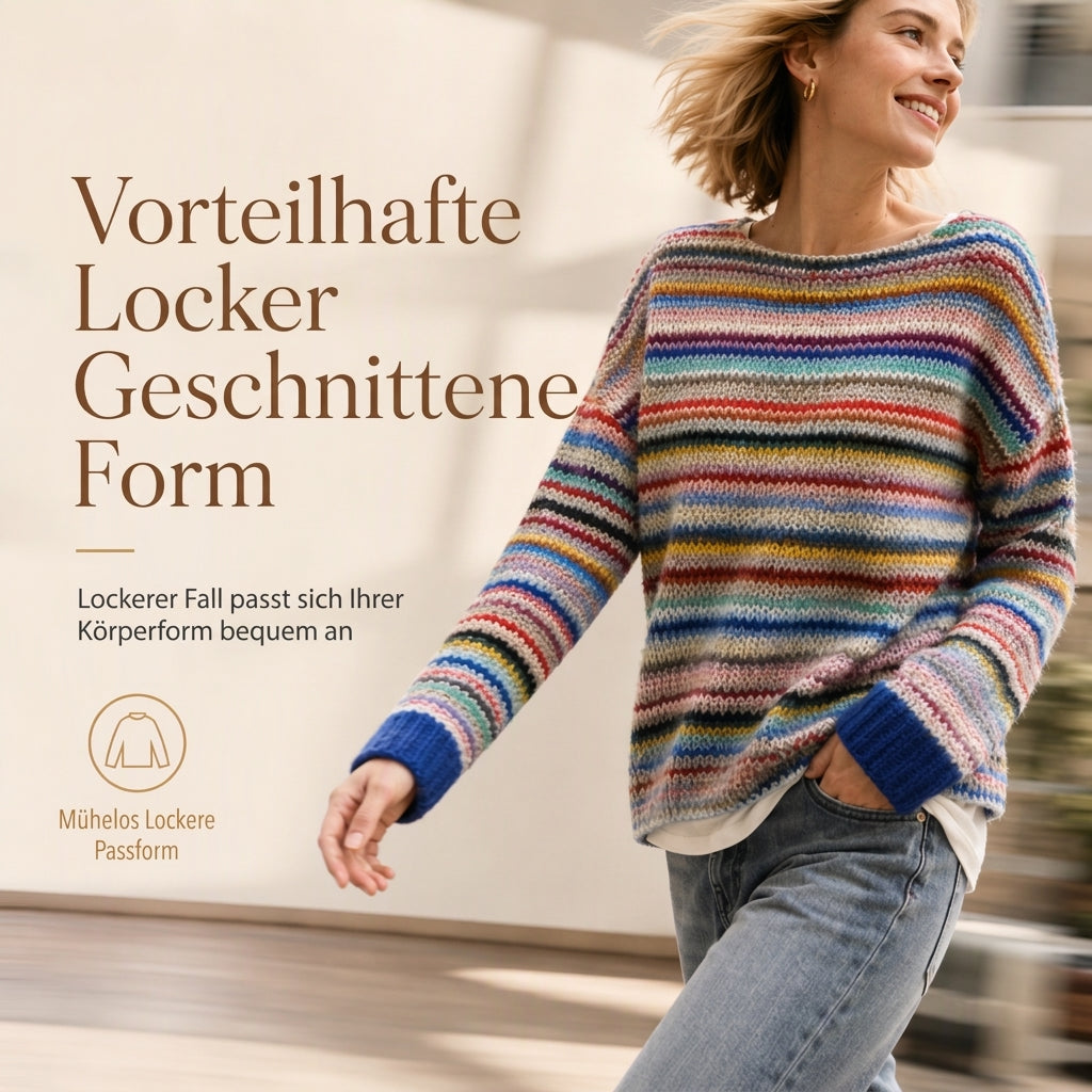 Locker sitzender Damen-Strickpullover mit Rundhalsausschnitt und Farbblock-Design
