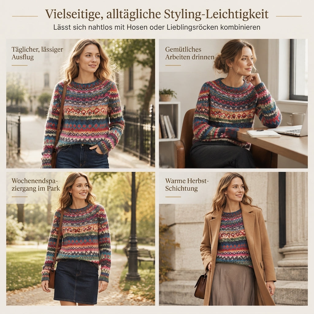 Locker sitzender Damen-Strickpullover mit Rundhalsausschnitt und Farbblock-Design
