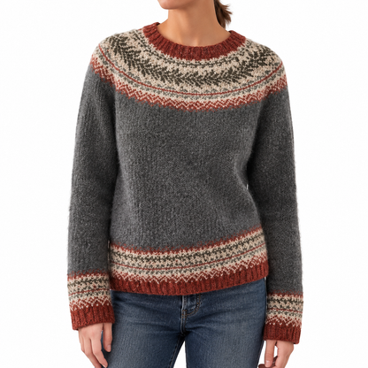 Locker sitzender Damen-Strickpullover mit Rundhalsausschnitt und Farbblock-Design