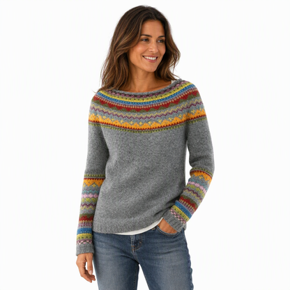 Locker sitzender Damen-Strickpullover mit Rundhalsausschnitt und Farbblock-Design