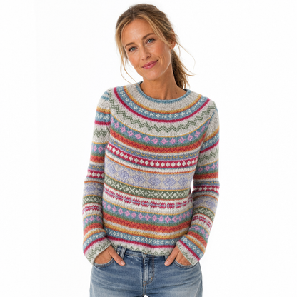 Locker sitzender Damen-Strickpullover mit Rundhalsausschnitt und Farbblock-Design