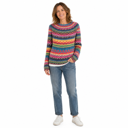 Locker sitzender Damen-Strickpullover mit Rundhalsausschnitt und Farbblock-Design