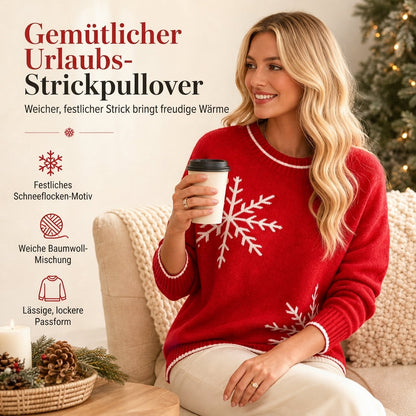 Weihnachts-Strickpullover für Damen mit Schneeflocken-Jacquard, Rundhalsausschnitt und lockerer Passform – ideal für Herbst & Winter