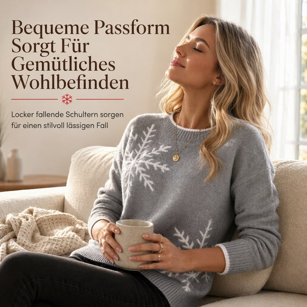 Weihnachts-Strickpullover für Damen mit Schneeflocken-Jacquard, Rundhalsausschnitt und lockerer Passform – ideal für Herbst & Winter