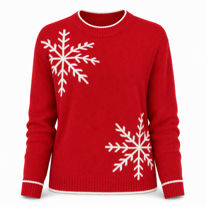 Weihnachts-Strickpullover für Damen mit Schneeflocken-Jacquard, Rundhalsausschnitt und lockerer Passform – ideal für Herbst & Winter