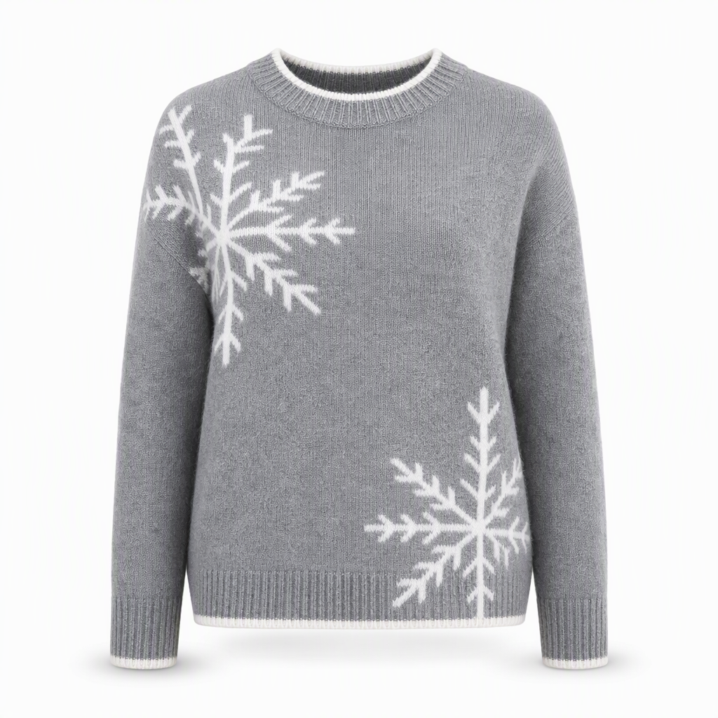 Weihnachts-Strickpullover für Damen mit Schneeflocken-Jacquard, Rundhalsausschnitt und lockerer Passform – ideal für Herbst & Winter