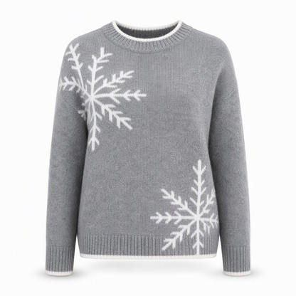 Weihnachts-Strickpullover für Damen mit Schneeflocken-Jacquard, Rundhalsausschnitt und lockerer Passform – ideal für Herbst & Winter
